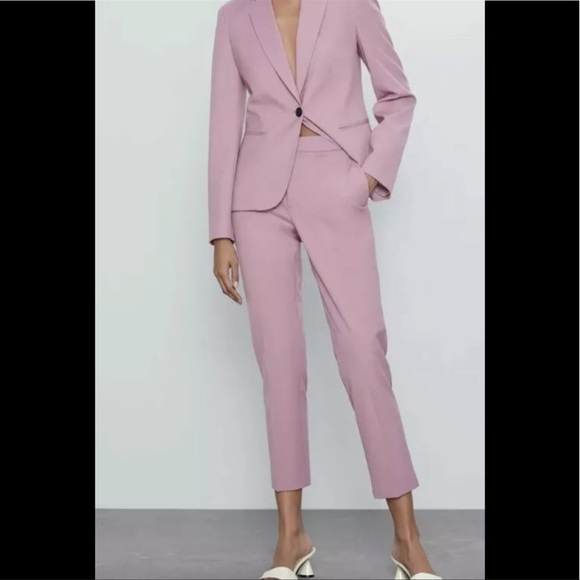 Zara Mauve Blush Flat Front High Waist Cropped Dress Pants sz Medium - Picture 1 of 7